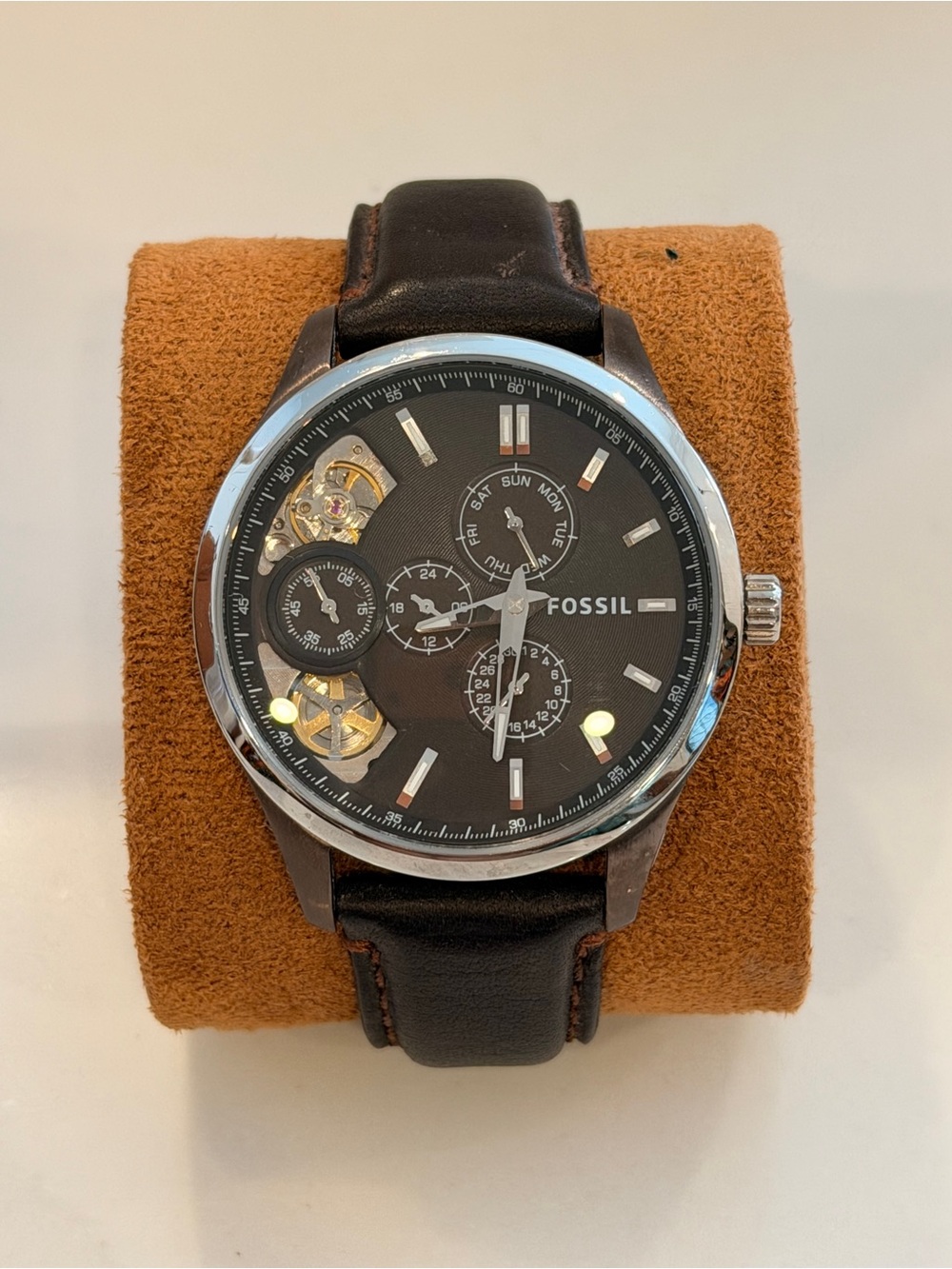 Set of 3 different men’s Fossil watches with leather Straps - Picture 3 of 7